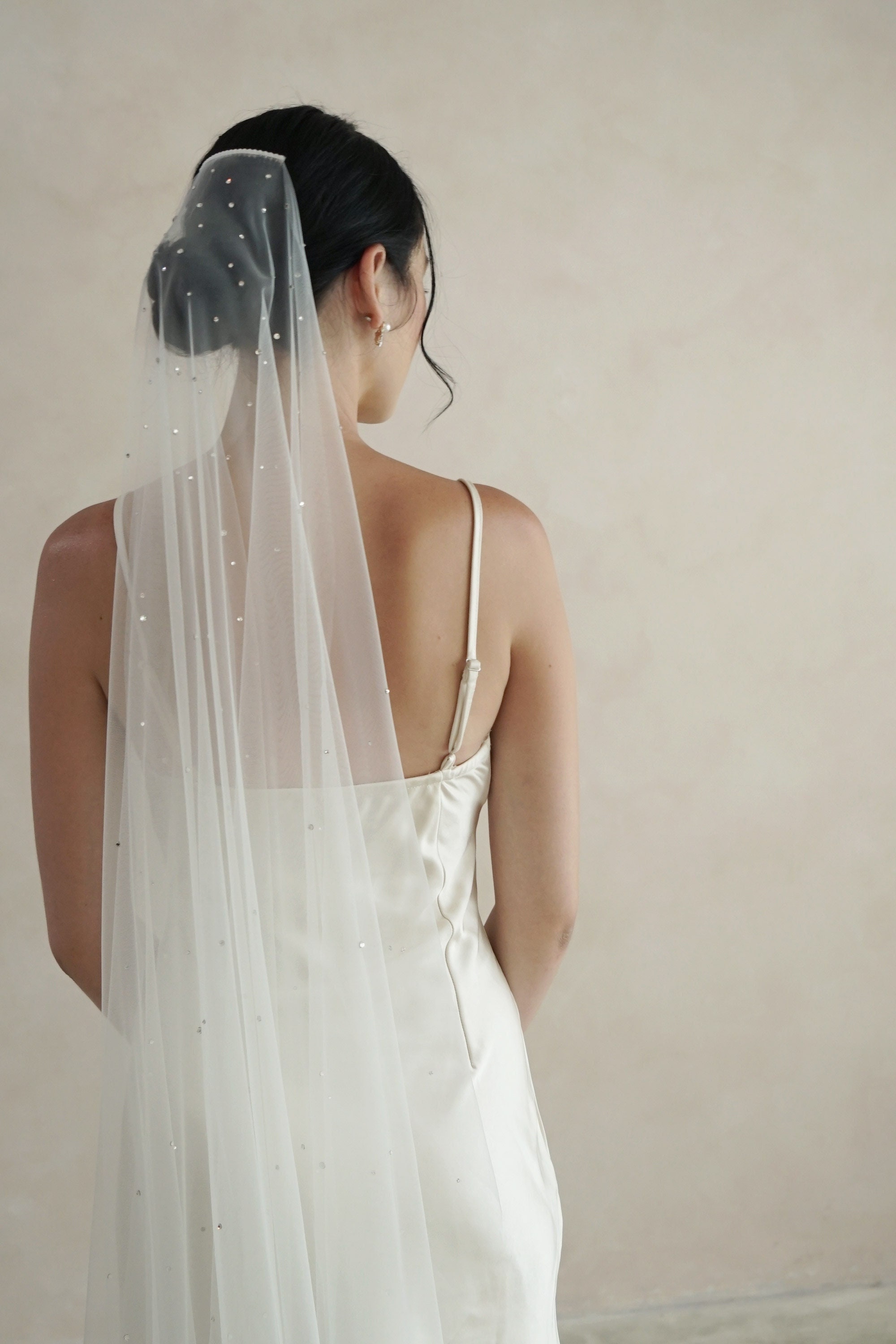 STELLA I - Crystal Wedding Veil, Soft Minimalist Wedding