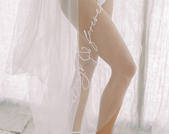 Always & Forever - Two Tier Embroidered Wedding Veil, Bridal Veil with Embroidery, Romantic Veil with Words, Unique Veil, Embroidered Veil