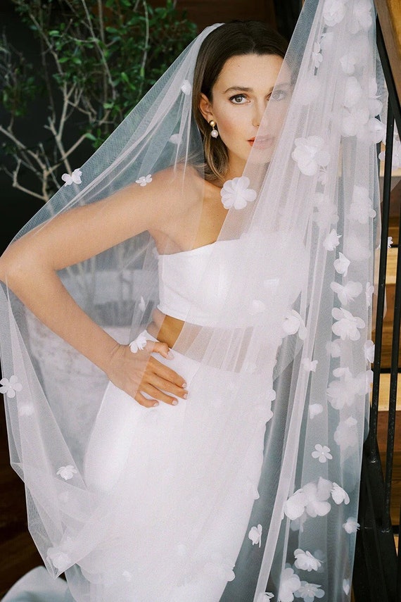 Nina Bridal Iris Wedding Veil IVORY Wedding One Single Tier Lace Tulle 7 ft Long Nina Bridal Iris Wedding Veil IVORY Wedding One Single Tier  main image 4