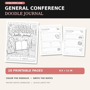 General Conference Doodle Journal | 20 Printable LDS Note Pages PDF