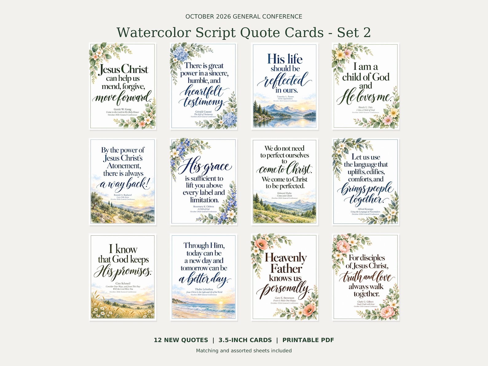 October 2026 General Conference Quote Cards Set 2, 12 Watercolor ...