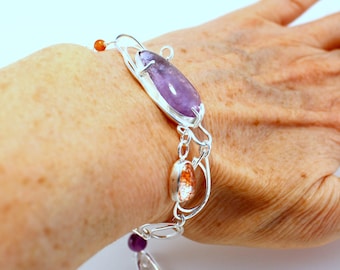 Silver bracelet with Ametrien and sunstone