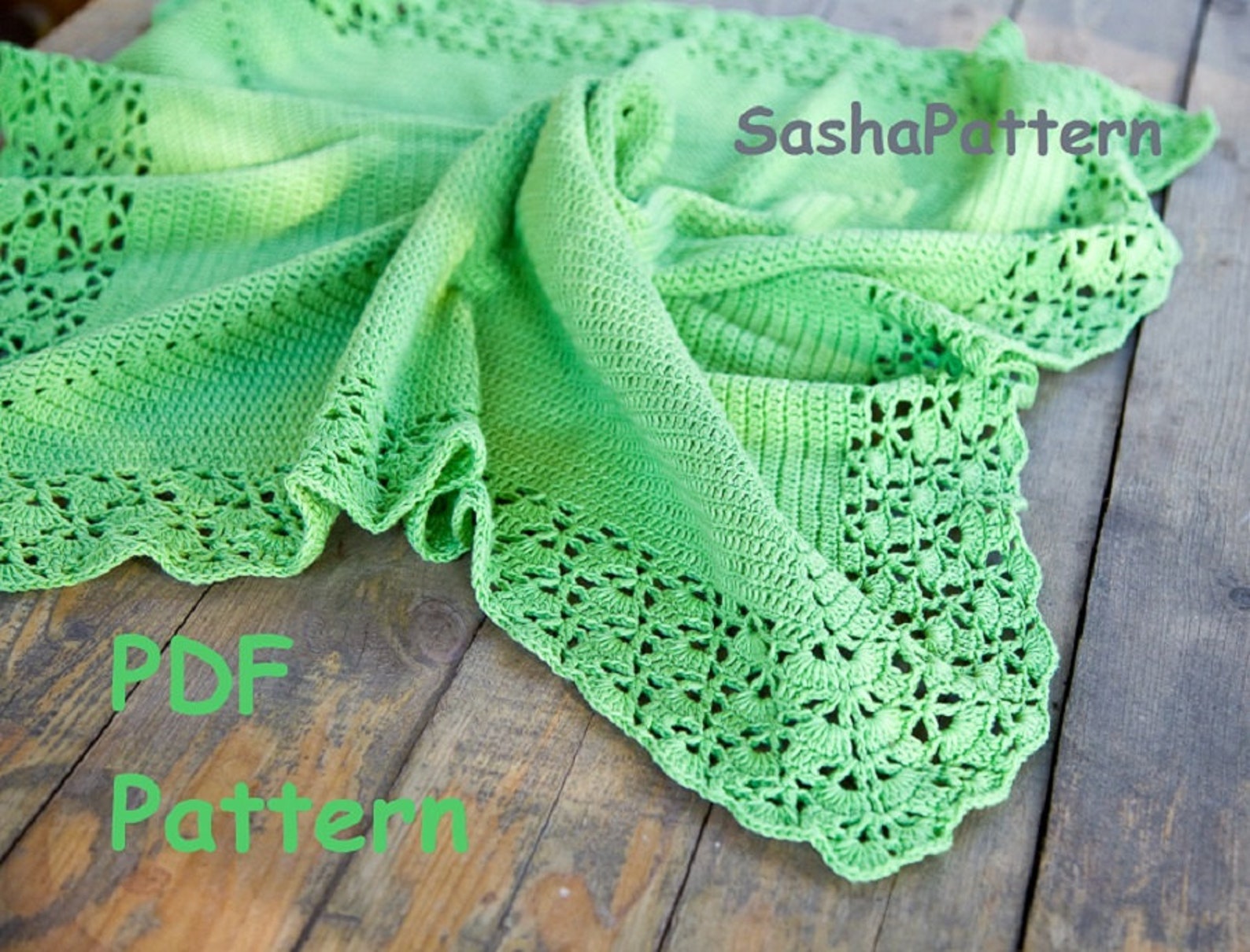 Crochet Blanket with Lacy Shell Border