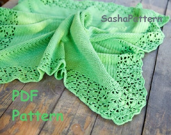 Crochet Blanket Pattern with shell lacy border – square baby afghan blanket NEW PROMO
