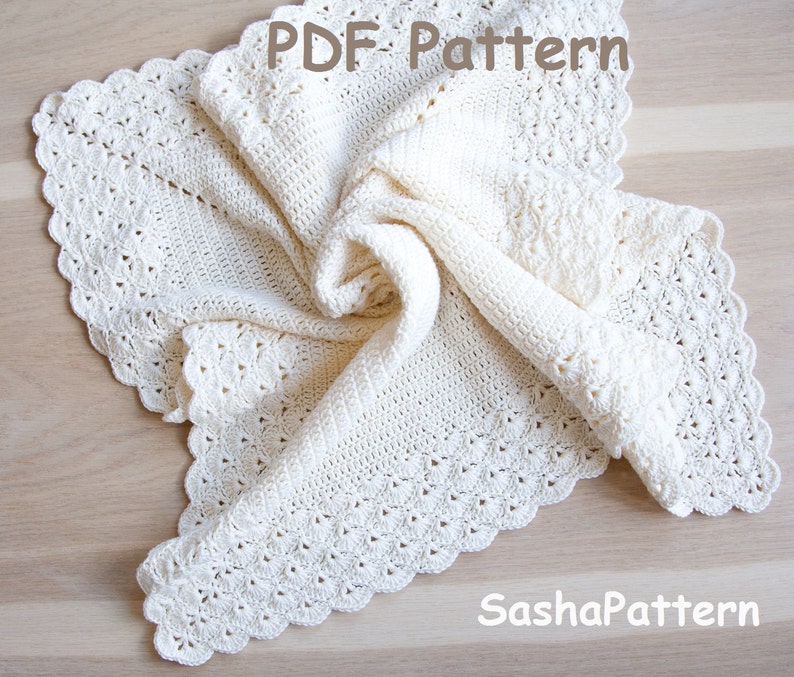 Crochet Blanket Pattern With Scalloped Edge Square Baby Etsy