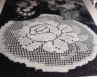 Rose o'Summer Doily Vintage Filet Crochet Pattern PDF