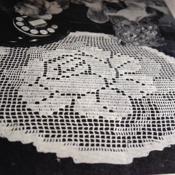 Rose o'Summer Doily Vintage Filet Crochet Pattern PDF