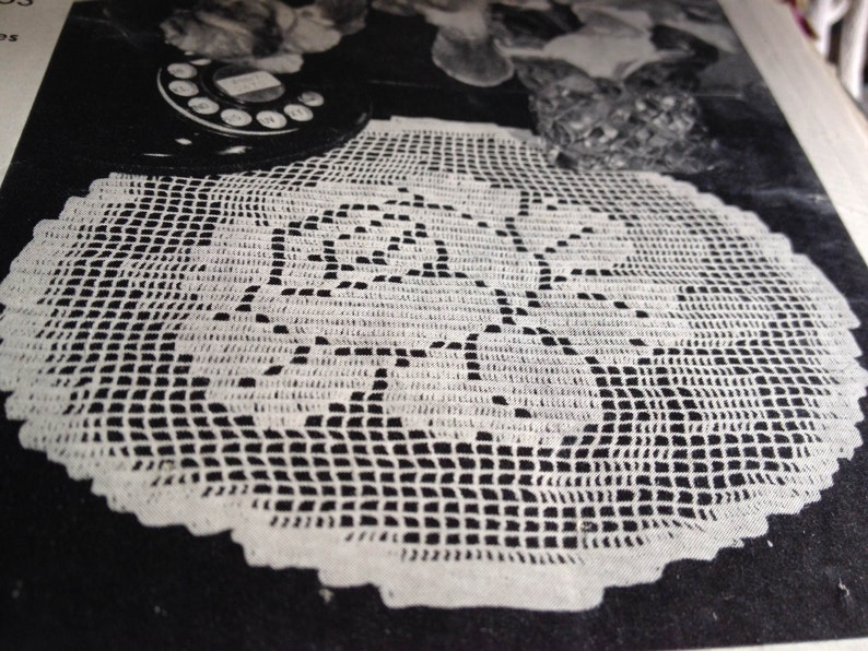 Rose o'Summer Doily Vintage Filet Crochet Pattern PDF image 1