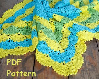 Crochet Baby Afghan Pattern: Lace Shell Stitch Square Blanket (PDF Pattern)