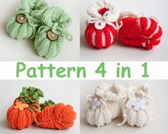 Pumpkin Baby Booties Knitting Pattern - Baby Shoes Pattern - 4 booties based on 1 pattern - Promo price