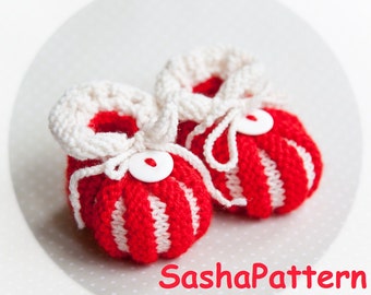 Candy Cane Baby Booties Knitting Pattern: Christmas Shoes (PDF Pattern)
