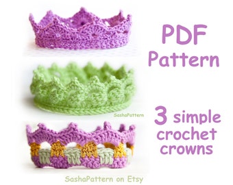 3 SIMPLE crochet Baby Crowns Pattern - PROMO price