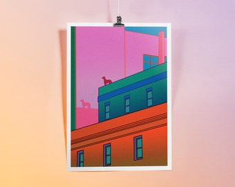 Another Day, Another Dog - Giclee Print, Art Print, Architectural Print, Geometric Illustration