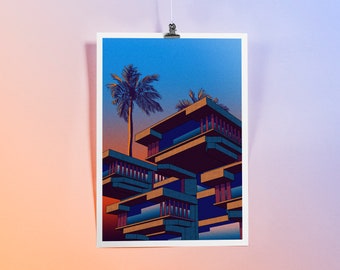 Palm Trees in 2333 - Giclee Print, Art Print, Architectural Print, Geometric Illustration