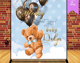 Blue Bearly Wait /Bearly Wait Globo Tema /Cumpleaños/Baby Shower Telón de fondo
