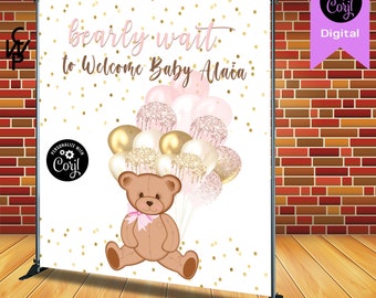 INSTANT ACCESS - Edit Yourself - Print Today - 8'x8' Early Wait /Bearly Wait Balloon Theme /Birthday/Baby Shower Backdrop