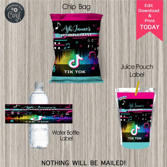 Edit Today & Print It Today Instant Editable Package #1 - Chip/Capri/Water - Music Theme| Social Media Theme Favors |Favors Party - Digital Il_570xn