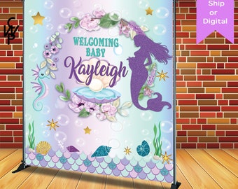 Mermaid Baby Theme Backdrop/banner, Cualquier diseño/Cumpleaños/Baby Shower Backdrop, Impreso