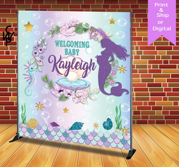 Mermaid Baby Theme Backdrop/banner, Any Design/Birthday/Baby Shower Backdrop,  Printed by Crafted With Paper | Catch My Party