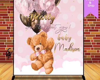 Pink Bearly Wait / Bearly Wait Balloon Theme / Cumpleaños / Fondo de baby shower