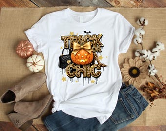 PNG de Halloween con truco o elegancia / Diseño de sublimación de calabaza glamurosa / Descarga digital con estampado de leopardo / Gráfico de camiseta de descarga instantánea