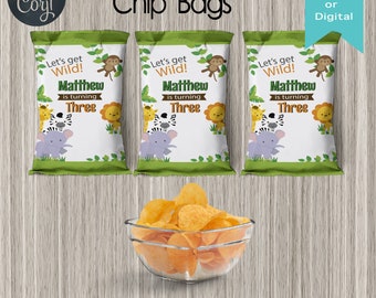 Edit Today, Print It Today! Let's Get Wild Safari Chip Bags| Theme Favors |Favors Party - Digital - INSTANT ACCESS