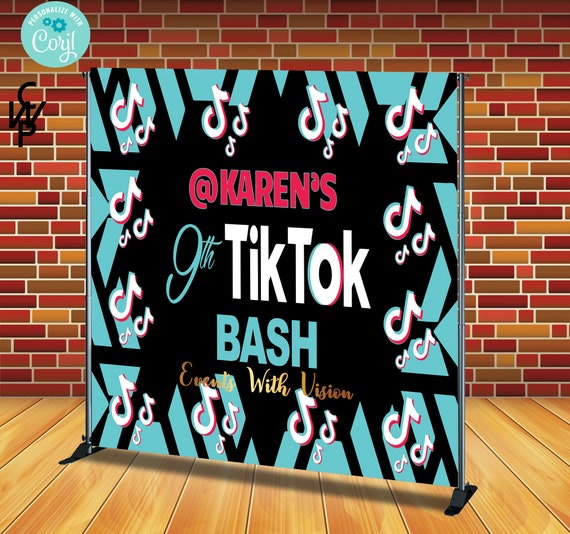 INSTANT ACCESS - Edit Yourself - 8'x8' Music Theme Backdrop/banner, Tiktok/Tiktok Bash/Birthday/Baby Shower Backdrop Il_570xn