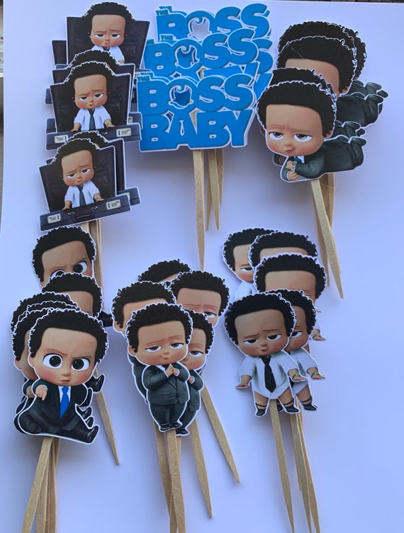 African American Boy Boss - Candy Apple Toppers, Cake pop, Birthday party, baby shower, Cupcake Toppers (1 Dozen) - Cupcake Picks Il_570xn