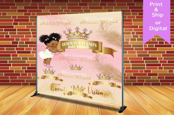 Princess Puff, feathers, crown Backdrop/banner, Baby Shower, Birthday Backdrop Banner Printed Or Digital File Il_570xn