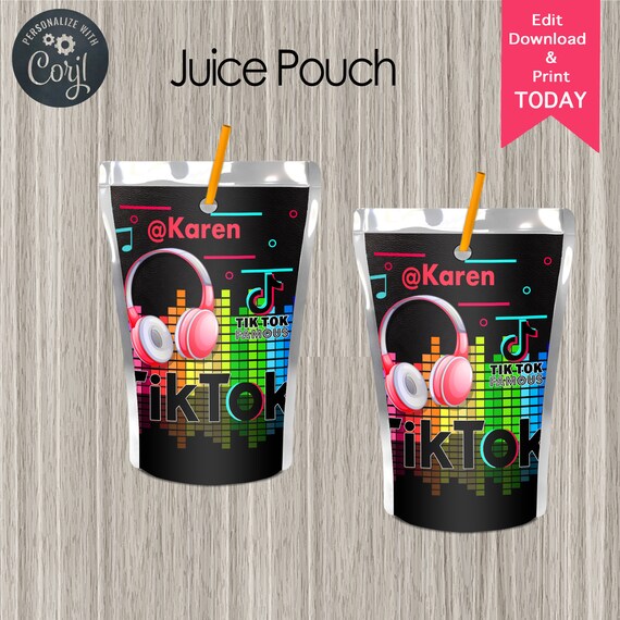 Edit Today, Print It Today! Music Theme - Juice Pouch | Social Media Theme Favors | Music notes |Favors Party - Digital Il_570xn