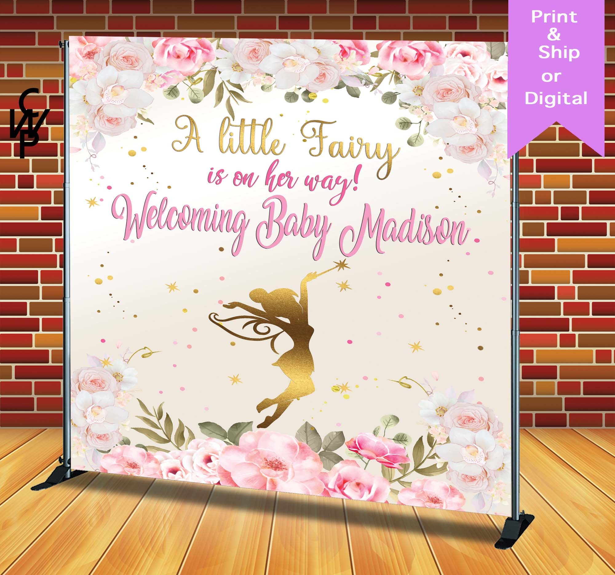 Fairy First Birthday Banner Personalized Backdrop Fairy First Birthday Banner Personalized Backdrop