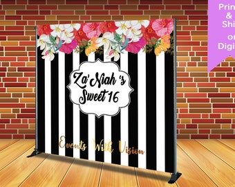 Floral Hibiscus Sweet 16 Backdrop/banner, Any Design/Birthday/Baby Shower Backdrop, Printed Or Digital File