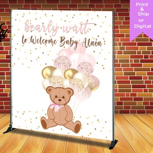 Pink Bearly Wait Balloon Theme Backdrop/banner, Any Design/Birthday/Baby Shower Backdrop, Printed image 1