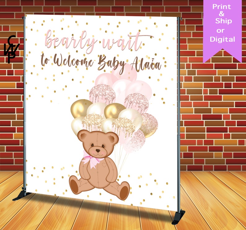 Pink Bearly Wait Balloon Theme Backdrop/banner, Any Design/Birthday/Baby Shower Backdrop, Printed image 1