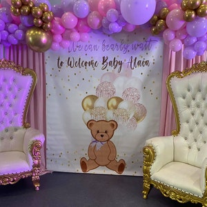 Pink Bearly Wait Balloon Theme Backdrop/banner, Any Design/Birthday/Baby Shower Backdrop, Printed image 2