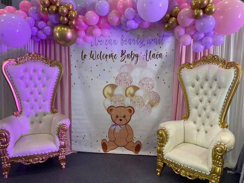 Pink Bearly Wait Balloon Theme Backdrop/banner, Any Design/Birthday/Baby Shower Backdrop, Printed image 2