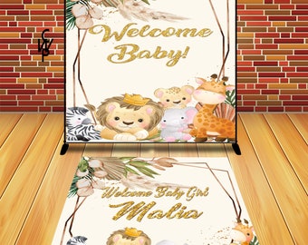 Fondo de animales de safari, Fondo de baby shower de safari, Telón de fondo de Baby Shower en la jungla, Fondo de baby shower