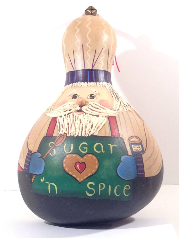 Chef Santa Gourd Acrylic Painted Big Guy Baking Cookies To Put Etsy