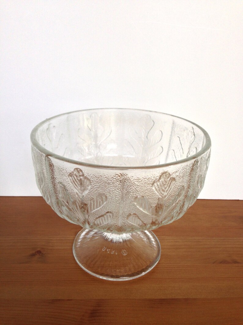 Vintage clear glass compote leaf textured pedestal bowl FTD Etsy