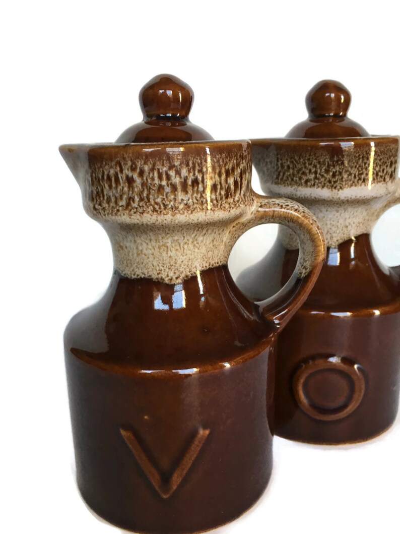 Vintage drip glaze vinegar and oil cruet set of ceramic Etsy