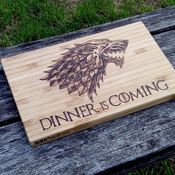 Gratis verzending diner is dat coming spel van tronen geïnspireerd schril sigil hakken bestuur woodburnt met de hand