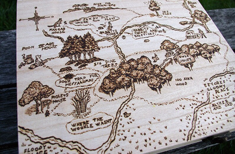Winnie the Pooh Inspired Hundred Acre Woods Map Pyrography Art - Etsy