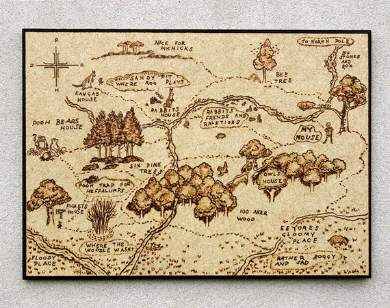 100 acre wood map Winnie The Pooh Inspired Hundred Acre Wood Map Pyrography Art Etsy