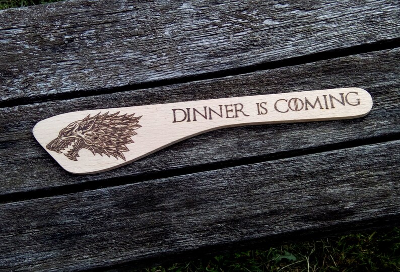 Dinner is Coming Game of Thrones inspired Stark sigil wooden spoon woodburnt by hand FREE SHIPPING