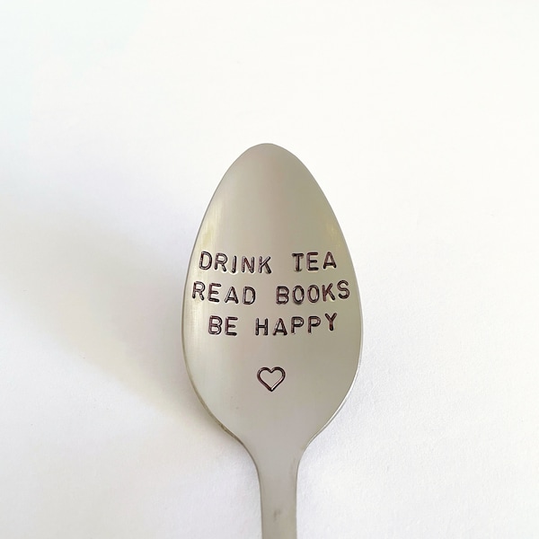 Drink Tea Read Books Be Happy-Mother’s Day Gift-Mom Birthday-Custom Spoon-Unique Personalized Gift-Can Be Used Daily