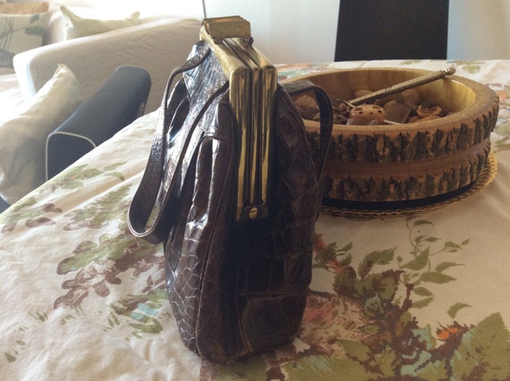 Vintage 1950's Brown Leather Handbag - image 2