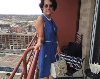 A 1960's Blue "Sailor Themed" Sleeveless Dash-About Dress with Rope Belt
