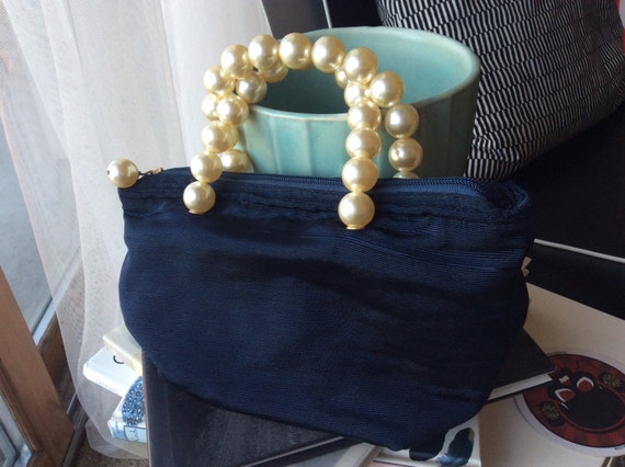 Vintage 1970's Navy Blue Fabric Girasole Handbag - image 1