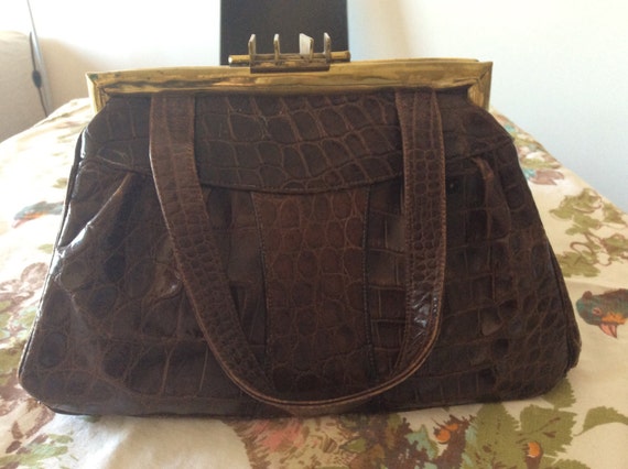 Vintage 1950's Brown Leather Handbag - image 1