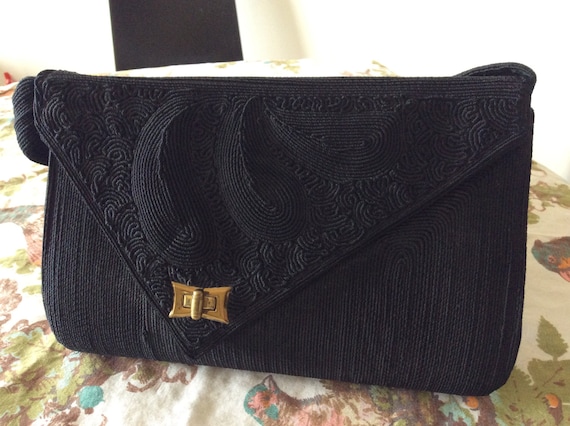 Vintage 1950's Black Genuine Corde Handbag - image 1